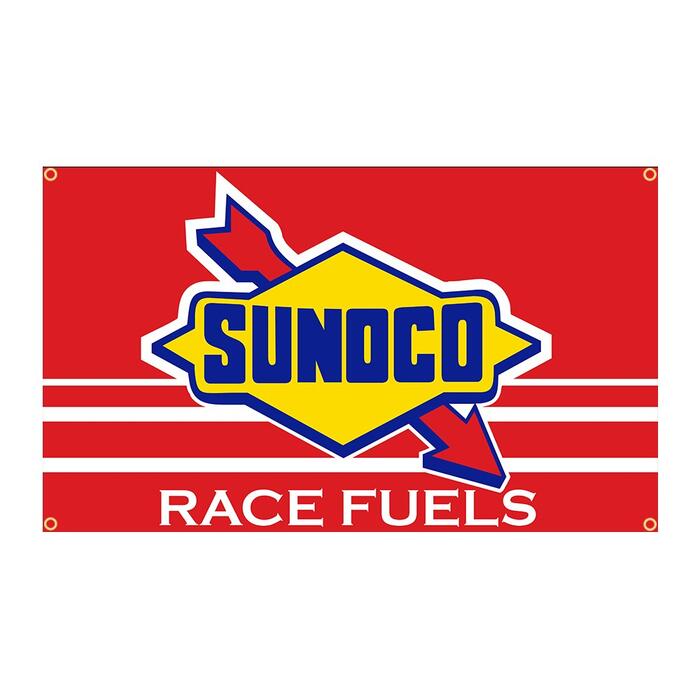 ガレージ系 特大フラッグ 「SUNOCO・レッド」サイズ約150cm×90cm タペストリー 片面プリント ポリエステル素材 ハトメ付き 部屋の壁や店舗装飾に 秘密基地 男前インテリアにも◎