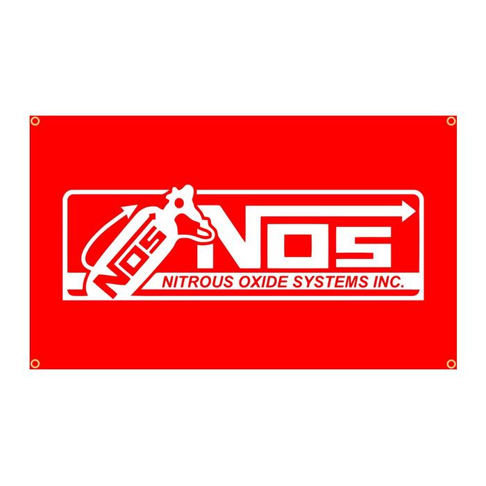 Rakuten - ガレージ系 特大フラッグ 「NOSシステム・レッド」サイズ約150cm×90cm タペストリー 片面プリント ポリエステル素材 ハトメ付き 部屋の壁や店舗装飾に 秘密基地 男前インテリアにも◎