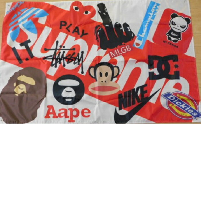 ガレージ系 特大フラッグ 「スケートボード」サイズ約150cm×90cm タペストリー 片面プリント ポリエス..