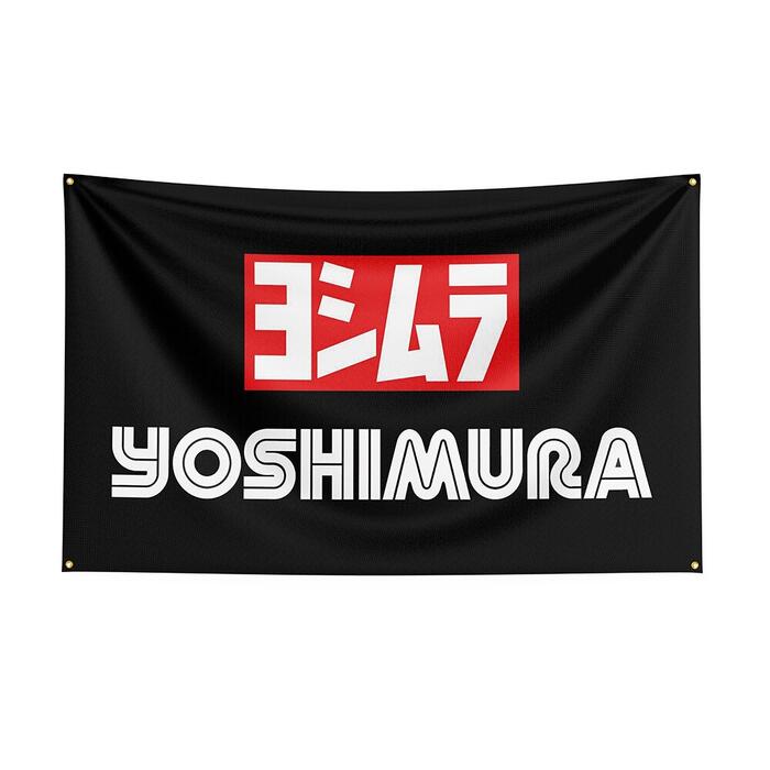Rakuten - ガレージ系 特大フラッグ 「ヨシムラ」サイズ 約150cm×90cm タペストリー バナー 片面プリント ポリエステル素材 ハトメ付き 部屋の壁や店舗装飾に 秘密基地 模様替え 男前インテリアにも◎