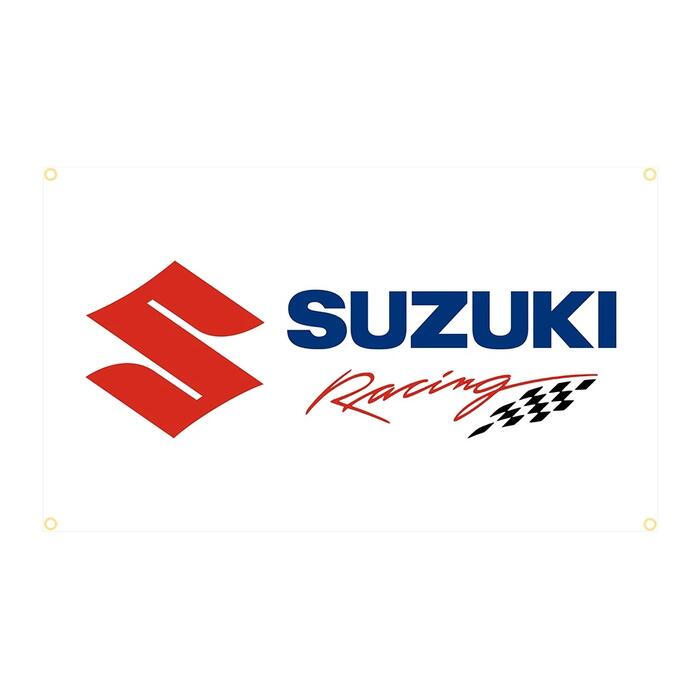 Rakuten - ガレージ系 特大フラッグ 「スズキ・レーシング」サイズ 約150cm×90cm タペストリー 片面プリント ポリエステル素材 ハトメ付き 部屋の壁や店舗装飾に 秘密基地 模様替え 男前インテリアにも◎