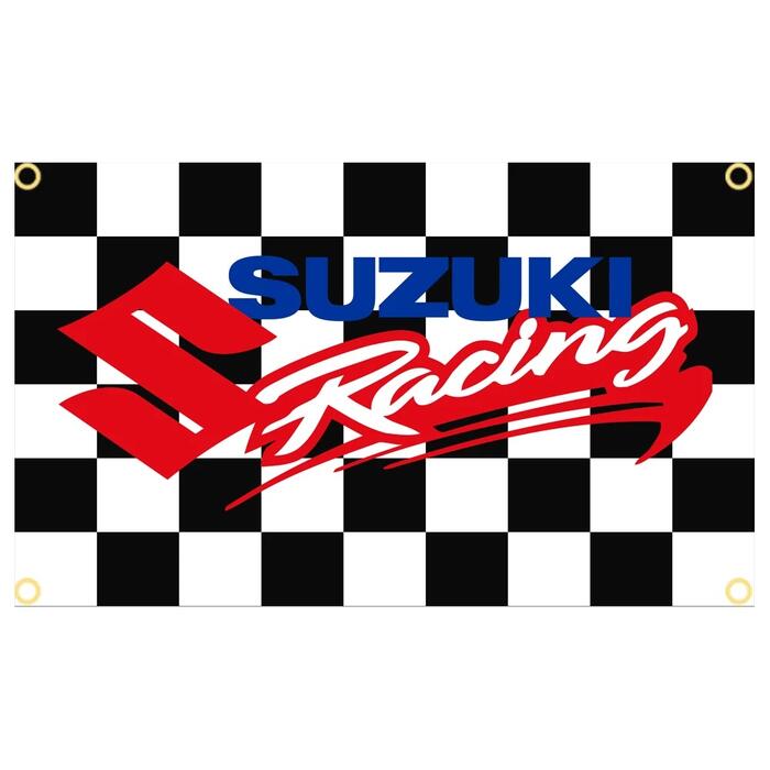 Rakuten - ガレージ系 特大フラッグ 「スズキ・チェッカー」サイズ 約150cm×90cm タペストリー 片面プリント ポリエステル素材 ハトメ付き 部屋の壁や店舗装飾に 秘密基地 模様替え 男前インテリアにも◎