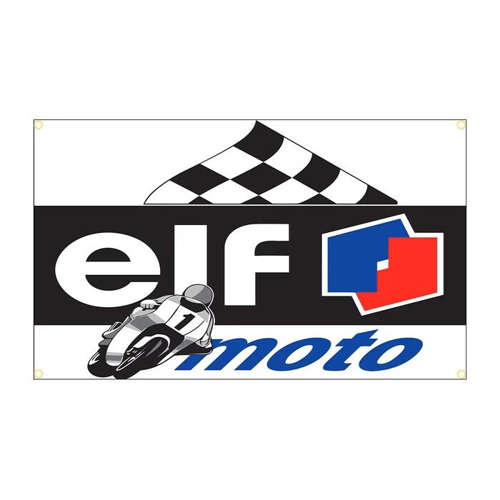 Rakuten - ガレージ系 特大フラッグ 「elf・moto」サイズ約150cm×90cm タペストリー 片面プリント ポリエステル素材 ハトメ付き 部屋の壁や店舗装飾に 秘密基地 男前インテリアにも◎