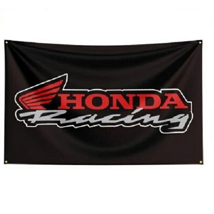 ガレージ系 特大フラッグ 「ホンダ・レーシング・ブラック」サイズ約150cm×90cm タペストリー 片面プリ..