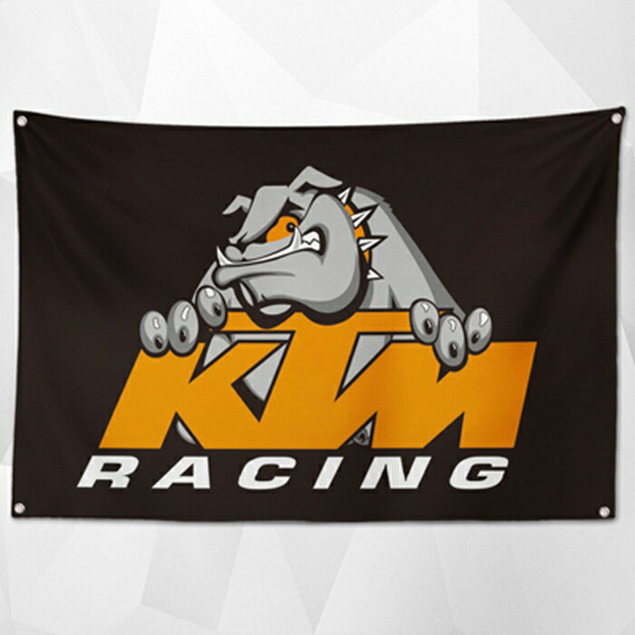 ガレージ系 特大フラッグ 「KTM・レーシングイラスト」サイズ約150cm×90cm タペストリー 片面プリント ポリエステル素材 ハトメ付き 部屋の壁や店舗装飾に 秘密基地 男前インテリアにも◎