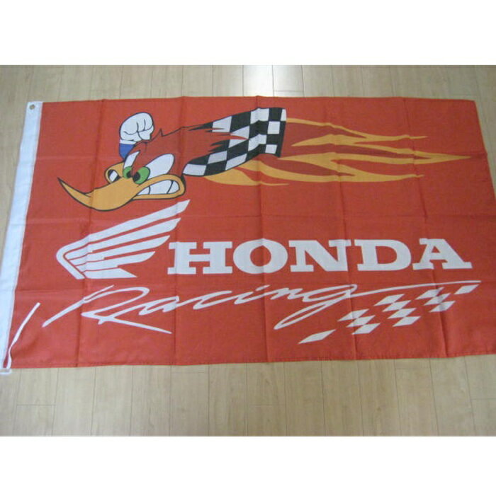 Rakuten - ガレージ系 特大フラッグ 「ホンダ・レーシングイラストレッド」サイズ約150cm×90cm タペストリー 片面プリント ポリエステル素材 ハトメ付き 部屋の壁や店舗装飾に 秘密基地 男前インテリアにも◎