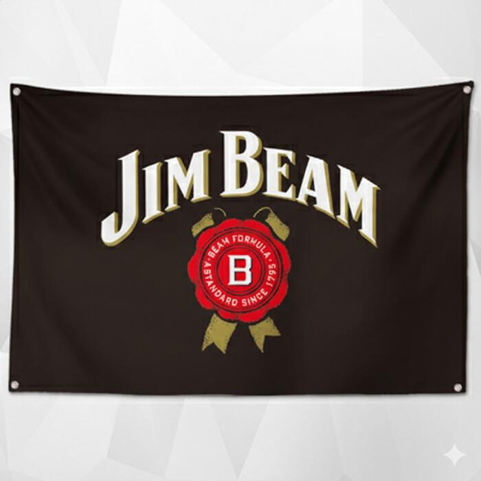 Rakuten - ガレージ系 特大フラッグ 「ジムビーム」サイズ約150cm×90cm タペストリー 片面プリント ポリエステル素材 ハトメ付き 部屋の壁や店舗装飾に 秘密基地 男前インテリアにも◎
