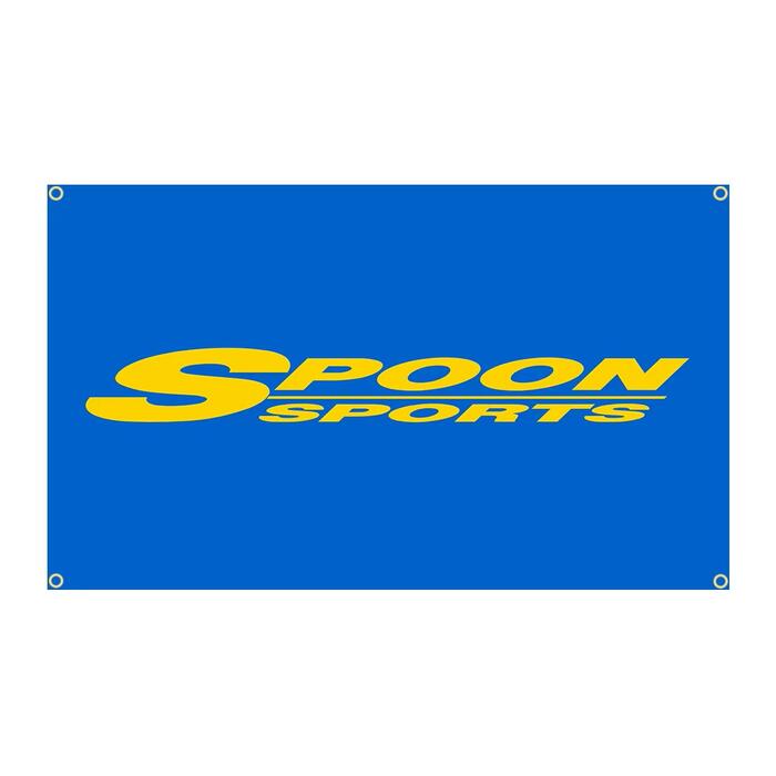 Rakuten - ガレージ 系特大フラッグ 「スプーン・スポーツ」サイズ 約150cm×90cm タペストリー バナー 片面プリント ポリエステル素材 ハトメ付き 部屋の壁や店舗装飾に 秘密基地 模様替え 男前インテリアにも◎