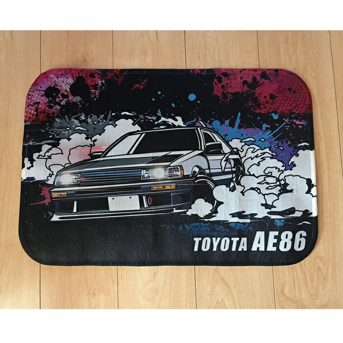 玄関・ガレージマット「トヨタ・AE86イラスト」約60cm×40cm　表面は肌触りの良い素材　裏面はノンスリップ加工
