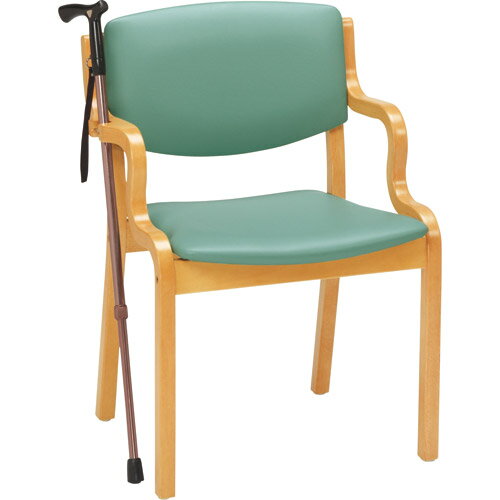 介護 福祉用 椅子木製 PD-5003S ライトグリーン 杖掛機能付 PLUS