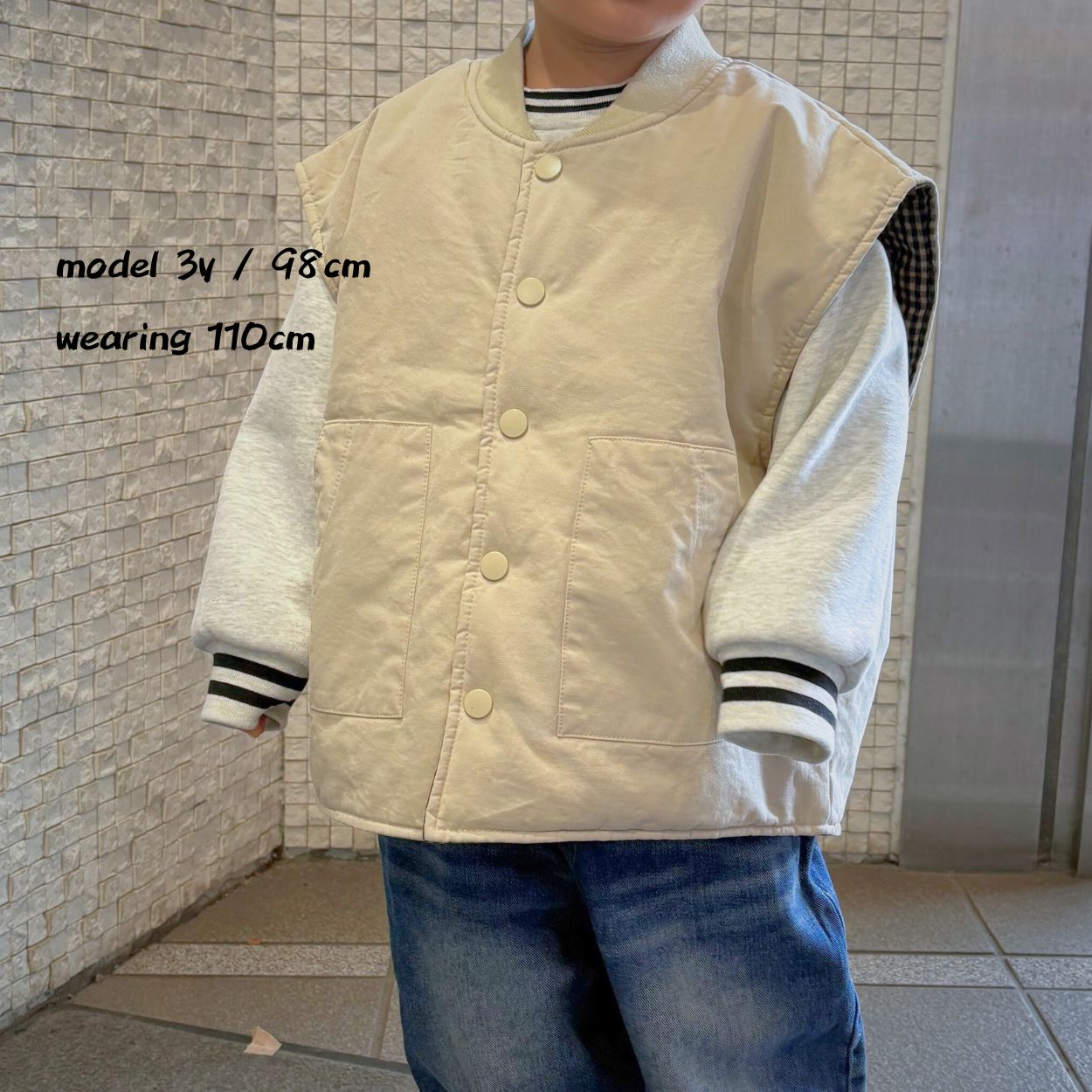 【オープン記念SALE 最大15%OFF】 ベスト キッズ 前開き 韓国子供服 海外子供服 リバーシブルベスト 春服 中綿 綿100% コットン 無地 チェック柄 90〜130cm garage ガレージ 【韓国風トレンドデザイン】 2