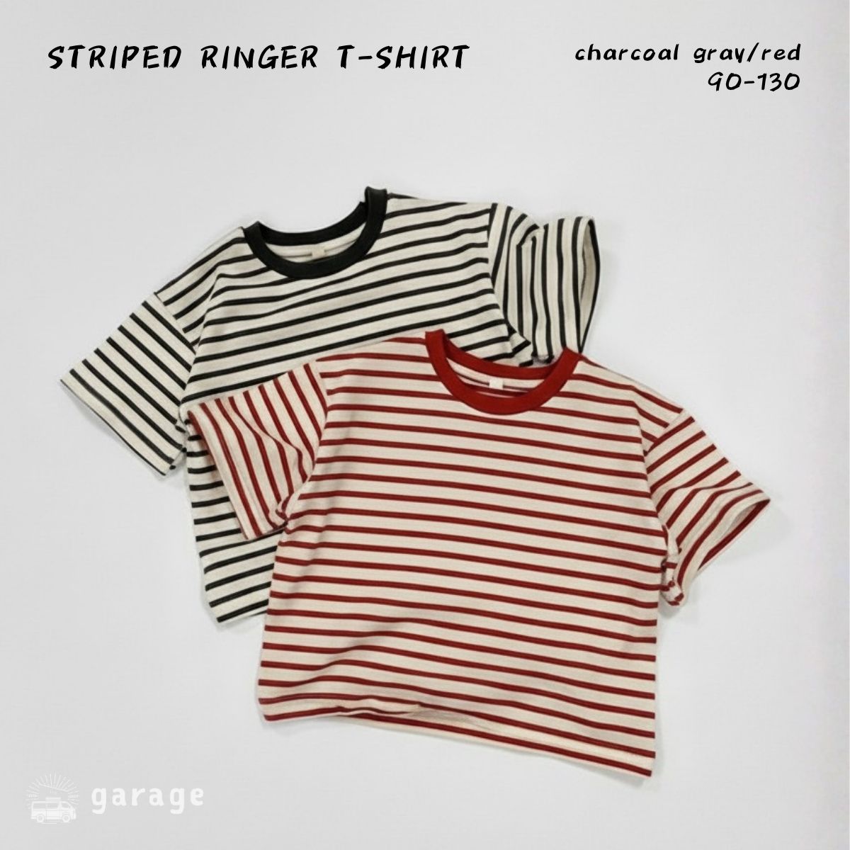 【2点5%OFF・3点10%OFF】 リンガーtシャツ キッズ ボーダー 半袖 おしゃれ 綿100% ゆったり レトロ 男の子 女の子 夏服 子供服 90〜130cm garage ガレージ