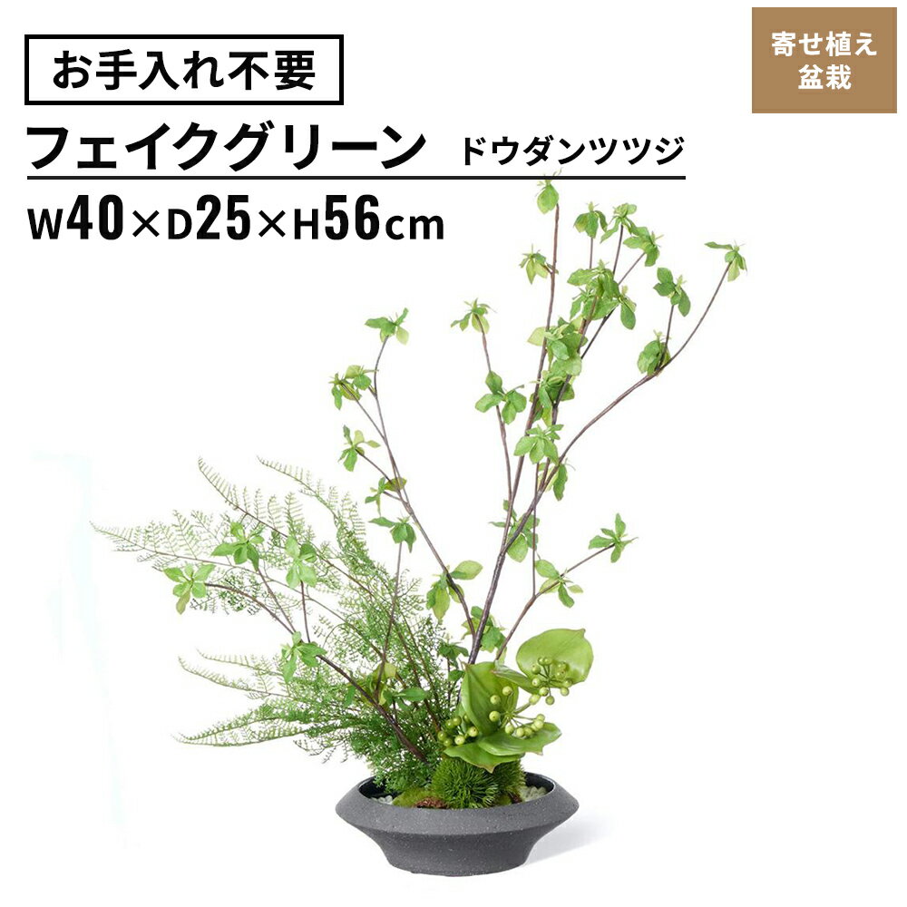 フェイクグリーン 寄せ植え盆栽 平皿 ドウダンツツジ 高さ56cm(観葉植物 フェイク おしゃれ インテリア 盆栽 テーブルグリーン 寄せ植え 苔 リビング ダイニング テーブル キッチン 投げ入れ 観葉 グリーン 水やり不要 卓上 リアル ナチュラル ギフト 室内)
