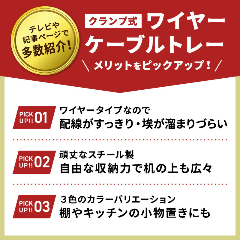 ワイヤー ケーブルトレー Lサイズ（ケーブル収納 ケーブルホルダー クランプ まとめる 配線 収納 整理 整頓 隠し ケーブル デスク下 電源タップ コード すっきり デスク ケーブル整理 小物 Garage) 2