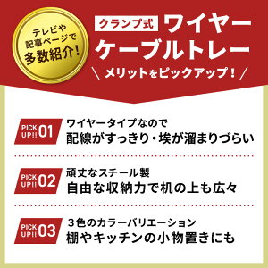 ワイヤーケーブルトレー Lサイズ（ケーブル収納 ケーブルトレー ケーブルホルダー クランプ式 まとめる 配線 収納 整理 整頓 隠し ケーブル デスク下 電源タップ コード すっきり デスク ケーブル整理 小物 Garage)