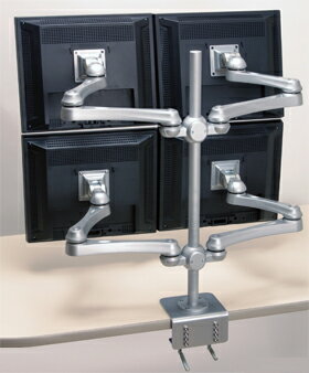 ★液晶モニターアーム（モニターアーム 水平多関節 デュアルディスプレイ 液晶ディスプレイ アーム デュアル デスク ゲーム トレーダー 株 クランプ固定 クランプ式 デスクに設置 設置 ディスプレイアーム 銀 シルバー 2段2列 小物)