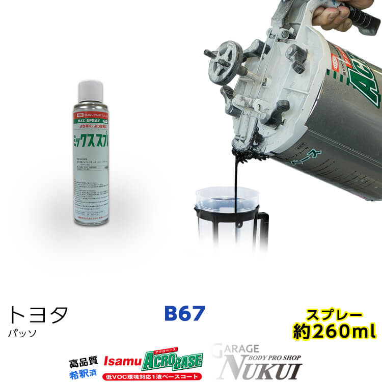 トヨタB67　ファインブルーマイカM　スプレー缶塗料　約260ml　パッソ　脱脂剤付き 補修 タッチアップ　カラーナンバー　カラーコード　B67 最安値挑戦中