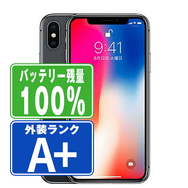 バッテリー100% 【中古】 iPhoneX 64GB スペースグレイ ほぼ新品 SIMフリー 本体 スマホ iPhone X アイフォン アップル apple 【あす楽】 【保証あり】 【送料無料】 ipxmtm827a