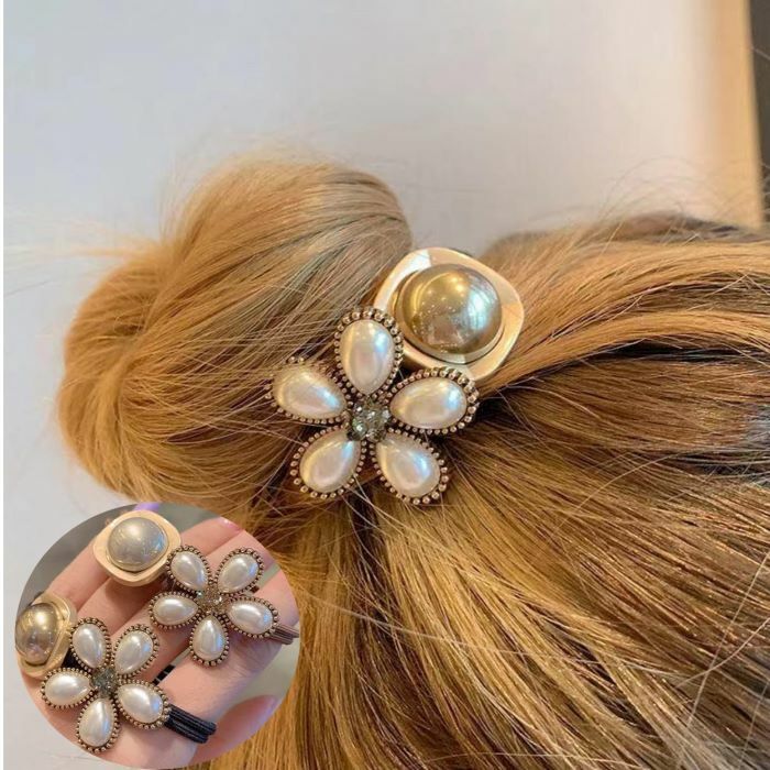 プチプラ ヘアゴム パール フラワー ゴールド ホワイト 花 かわいい キッズ レディース 親子コーデ 韓国 ヘアアクセサリー ヘアアレンジのサムネイル