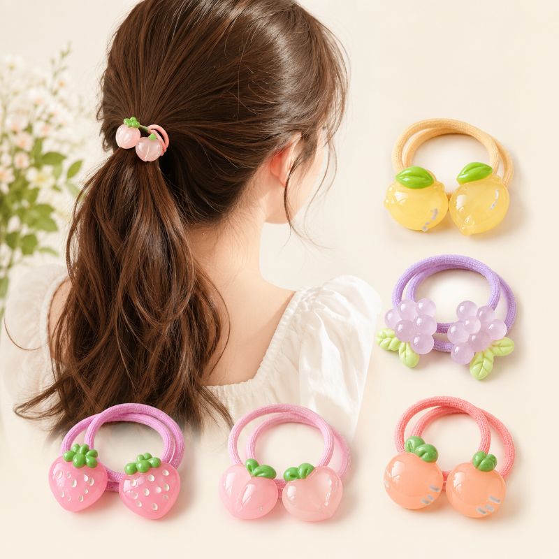 キッズヘアゴム 2本セット 子供 女の子 ヘアアクセサリー ぷっくりフルーツ ヘアアレンジ かわいい 通園 通学 プレゼント
