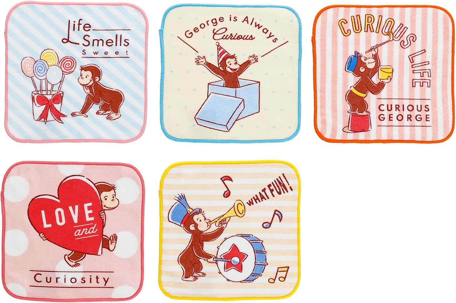 樂天商城 - おさるのジョージ ミニタオル 5枚組 ハンカチセット サンリオキャラクターズ 幼稚園 保育園 こども園 入園入学 準備 キ