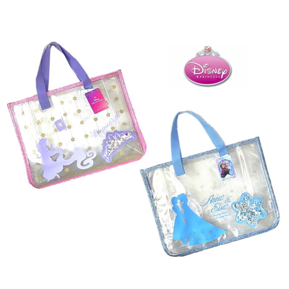 ディズニープリンセス プールバッグ 子供 キッズ ビーチバッグ マチ付き ビニール トート バッグ アナ..