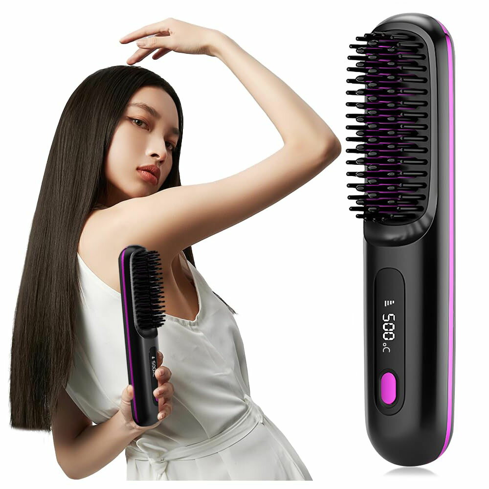 ヒートブラシ ストレートブラシ 高速加熱 断熱保護 携帯便利 Type-C充電式 電気ブラシ