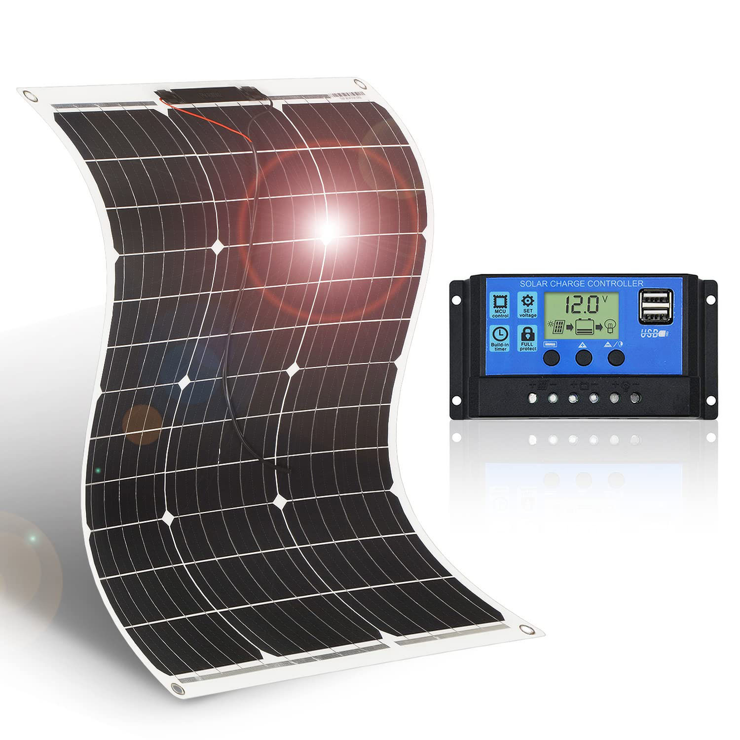 フレキシブル ソーラーパネル 50w 18v 単結晶 600g超軽量 2mm極薄 自作のソーラー発電に最適な小型 家庭用太陽光パネル 12v バッテリー充電用 ソーラーパネルセット