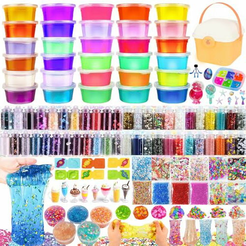 スライム キット 31個粘土 DIY ねんど セット 水晶粘土 ル スパンコール 金魚鉢ビーズ 果物切片 フォームビーズ 手作りツール ストレス解消 DIY 子供 おもちゃ 小学生 男の子 女の子誕生日 クリスマス プレゼント