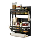 マグネット 冷蔵庫サイドラック スパイスラック ブラック 約W30×D11.5×H45cm タワー tower 収納 磁石ラック 穴開け不要 省スペース キッチンペーパーホルダー (3段)