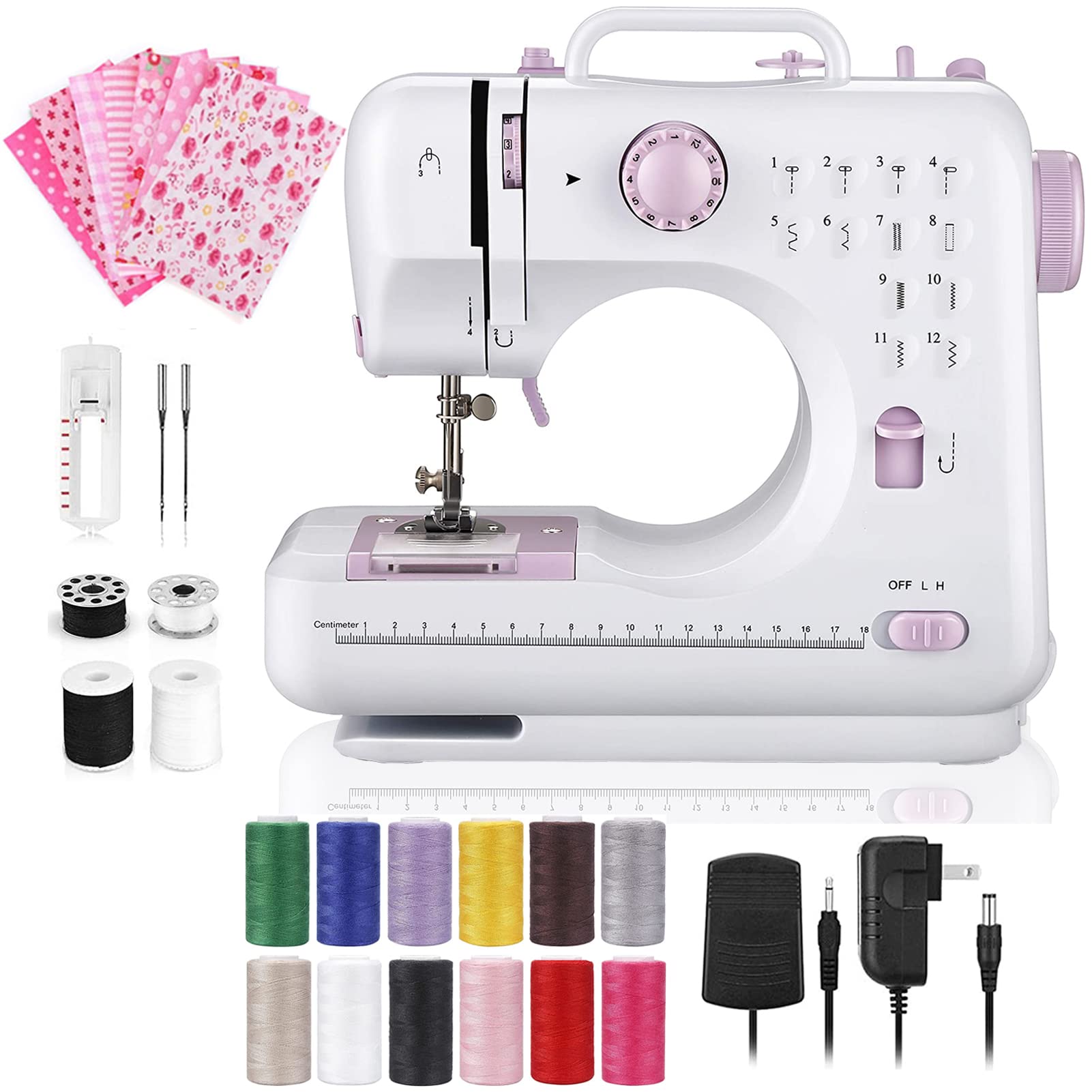 電動ミシン コンパクト家庭用ミシンセット 初心者 12種の縫い目 小型 ミニ ポータブル 低騒音 返し縫い フットコントローラー スピード可調整 DIYコットン...