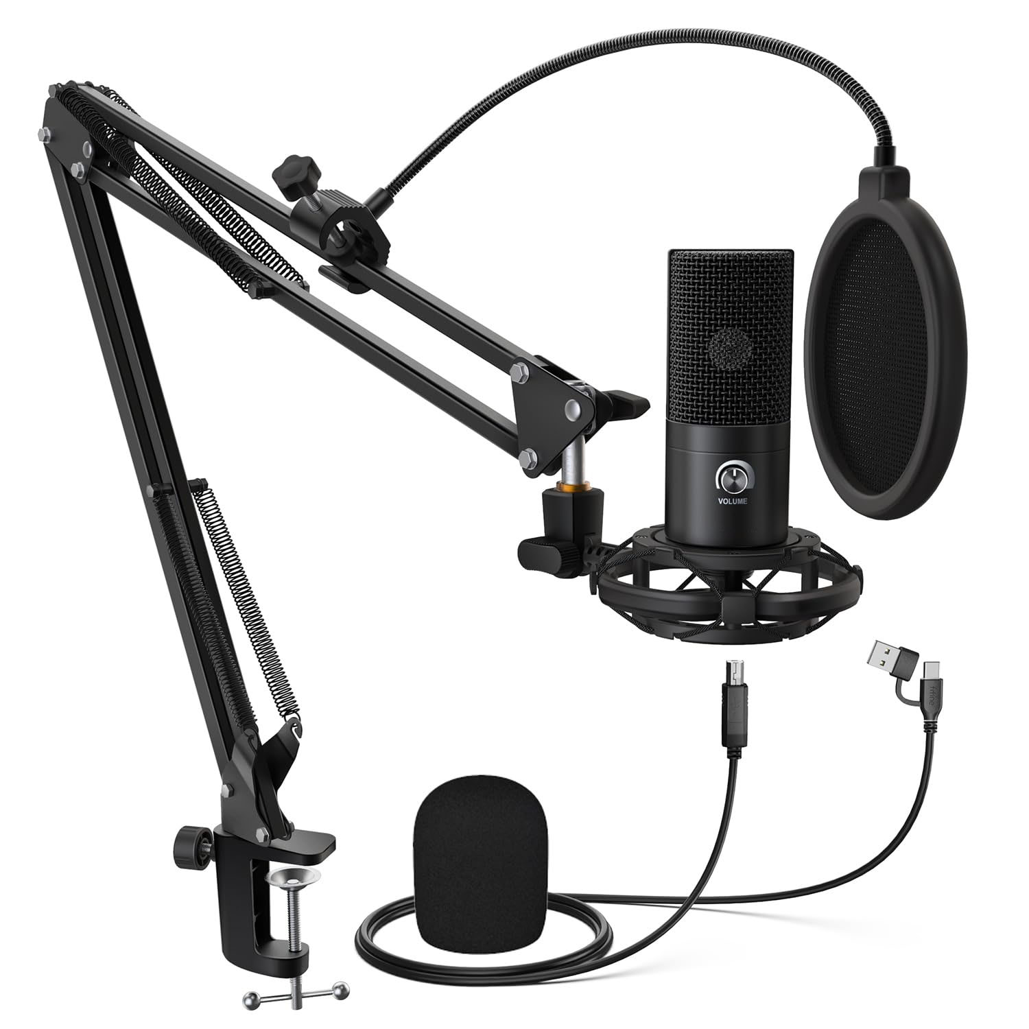 USBマイクセット コンデンサーマイク ゲーミングマイク 単一指向性 アームスタンド付き（三脚スタンド..
