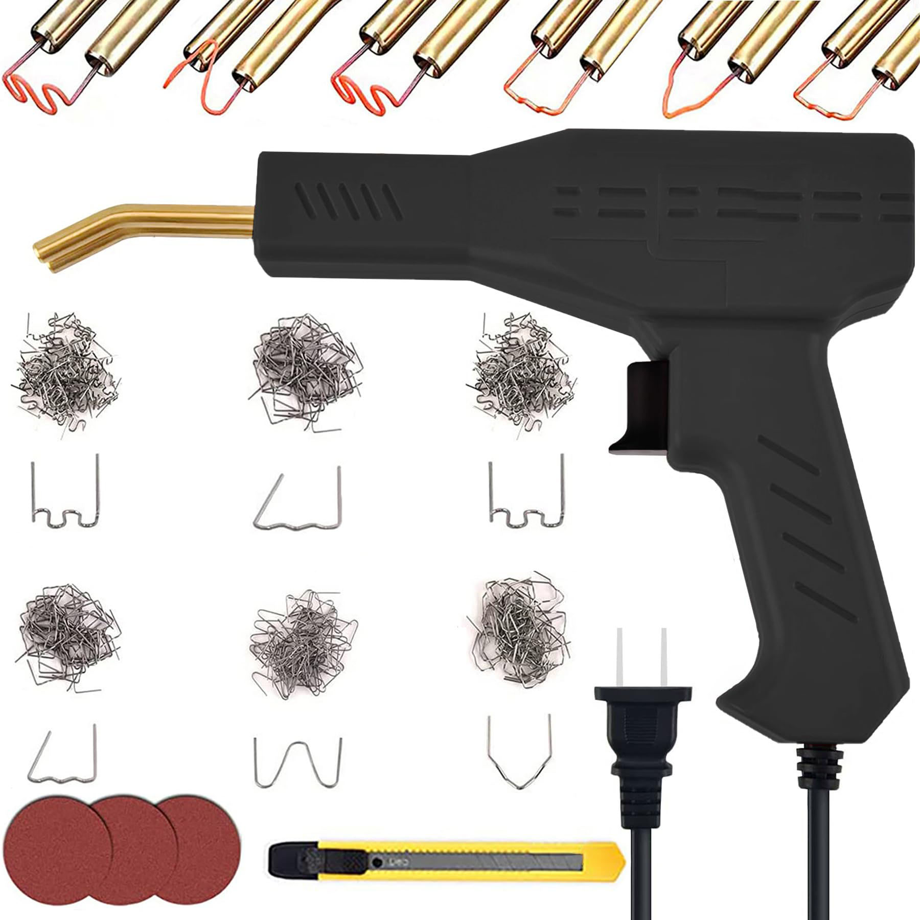 プラスチック溶接機 バンパー補修用プラスチック溶接機キット、ホッチキス溶接機、300本の溶接釘付き、..