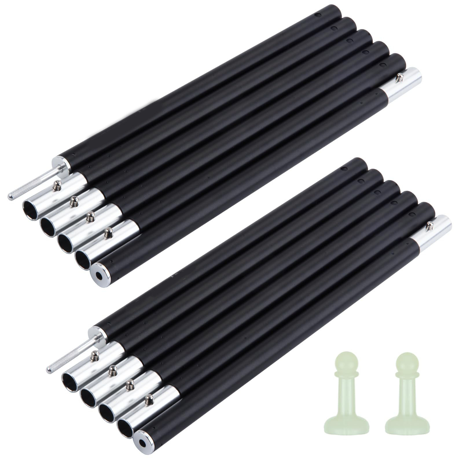 アルミポール タープポール 直径19MM 2本セット 蓄光保護キャップ 最長204cm 6節連結 軽量 コンパクト ..