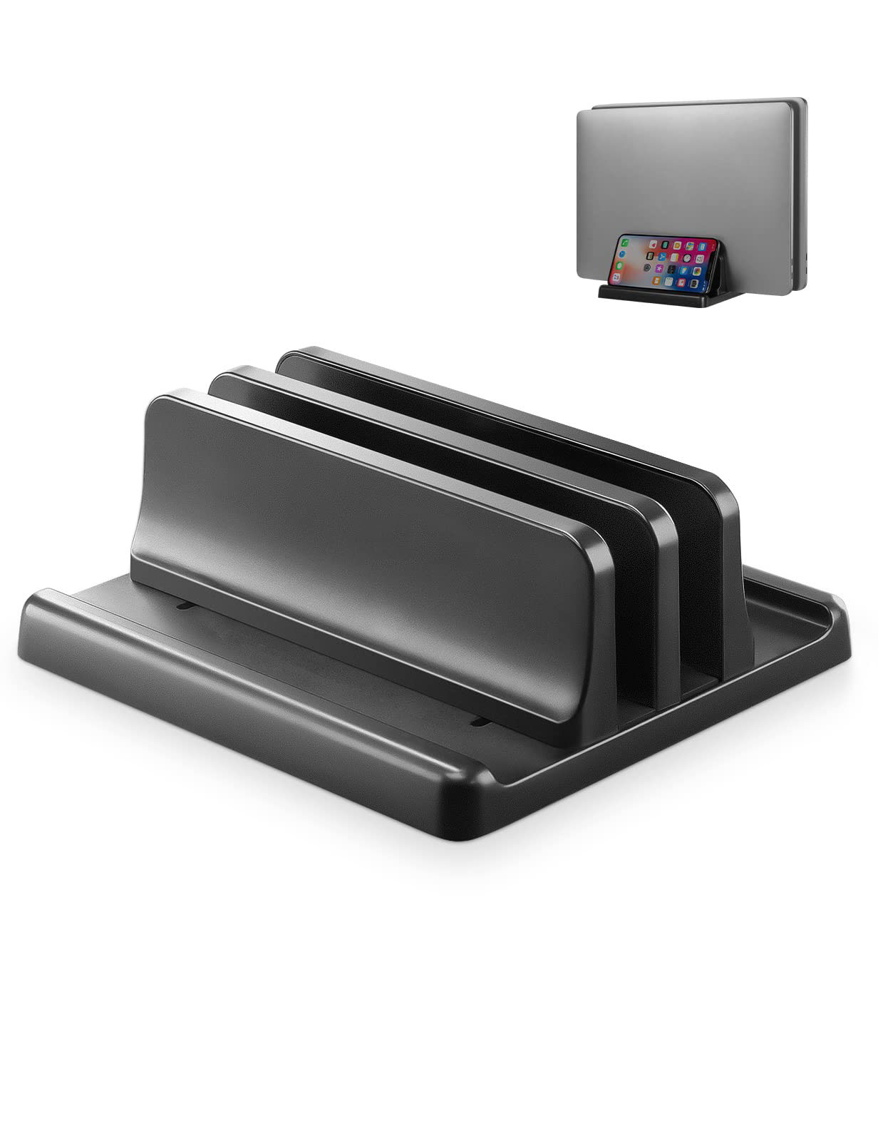 ノートパソコン スタンド PCスタンド 縦置き 2台収納 ホルダー幅調整可能 ABS樹脂製 タブレット/ipad/MacBook Pro Air 縦置き用- ブラック