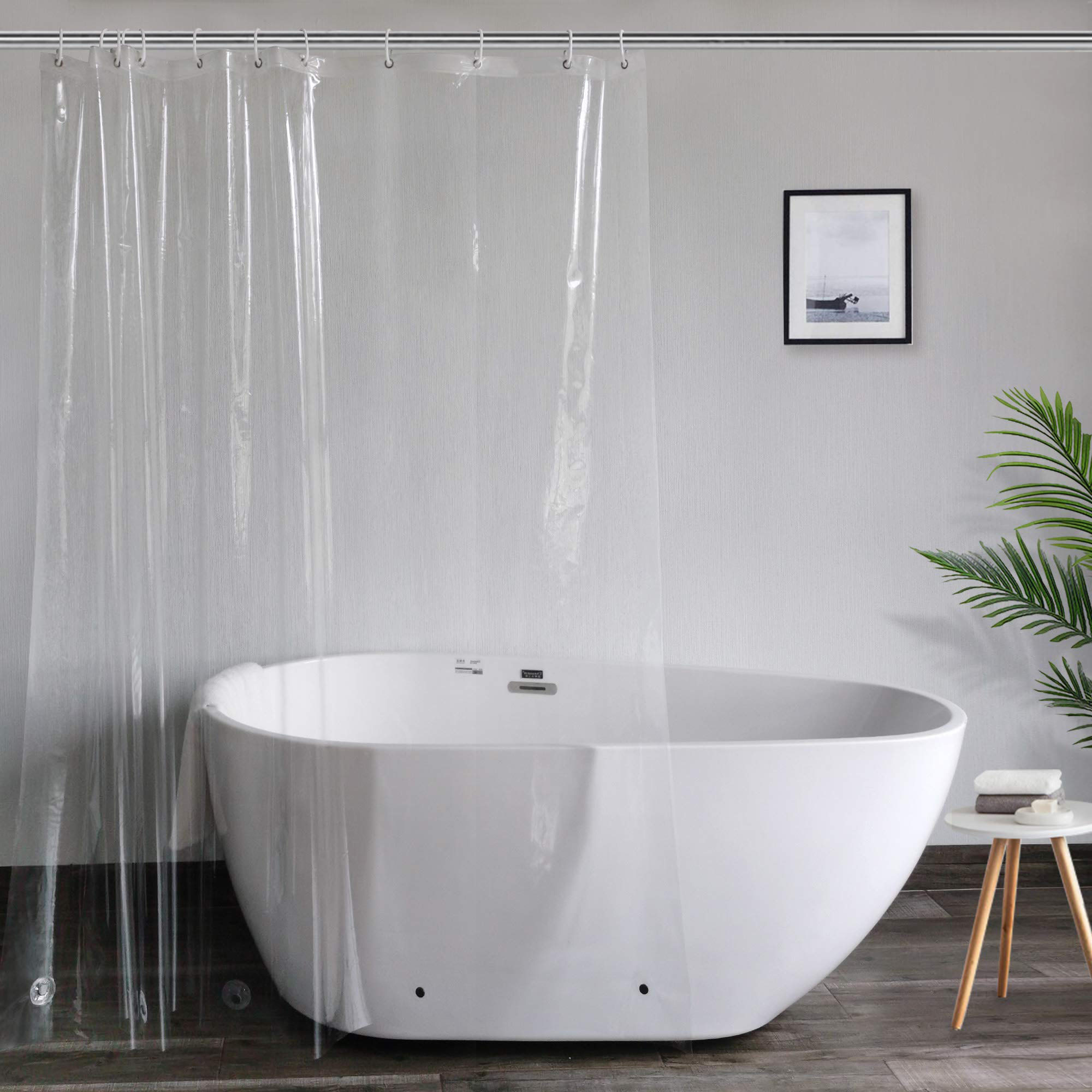 シャワーカーテン 透明 ビニールカーテン バスカーテン ユニットバス 浴室 間仕切り クリア 軽量 フック付き 180x220cm ロング丈 丈220cm