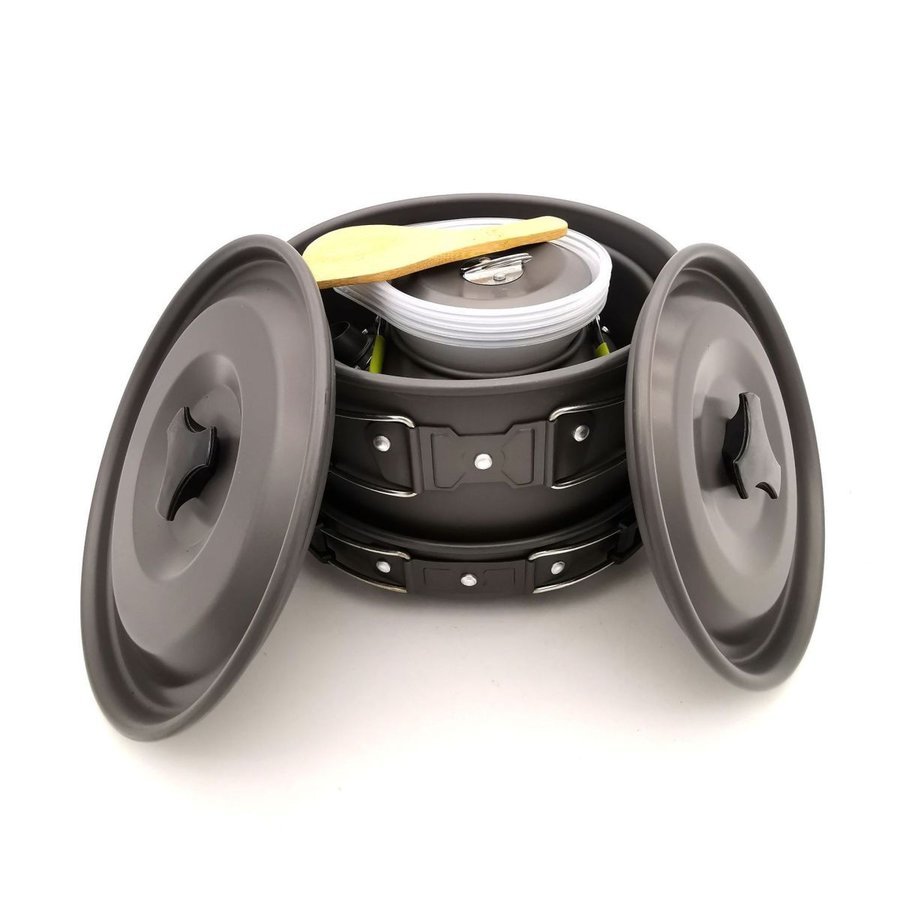 キャンプクッカー クッカー アウトドアセット 防災キャンプ 登山用鍋 アルミニウム製 小型 軽量 収納袋付き 4-5人に適応　収納袋付き テント 車中泊　夜釣り　キャンプ　非常用　15点セット通販格安セール情報　楽天　通販