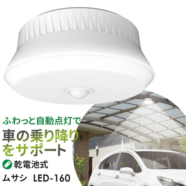 【57％引き】 人感センサーライト 屋外 防犯ライト ムサシ RITEX 屋外用センサーシーリングライト（LED-160） 乾電池式 玄関 ガレージ 照明 防犯グッズ LEDライト