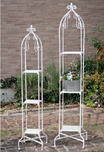 オベリスク型3段スタンドWH Mサイズ　IBS24-M140 ※アイアン製 角 アンティークホワイト　遅延/キャンセ..