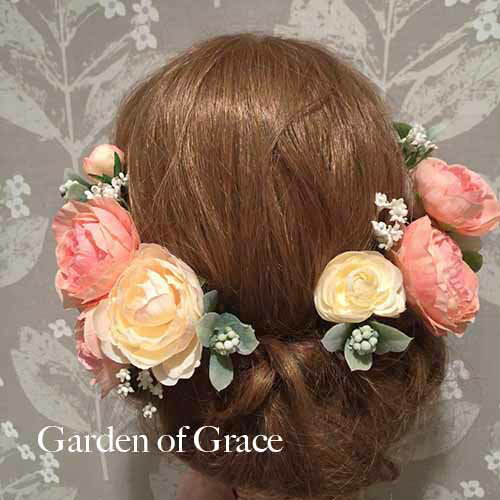 ウエディング ヘッドドレス ヘッドアクセサリー すぐにお届け【造花のヘッドドレス】即納 ヘアコサージュ 演奏会 謝恩会 成人式 パーティー 髪飾り【ガーデンシリーズフレッシュラナン】