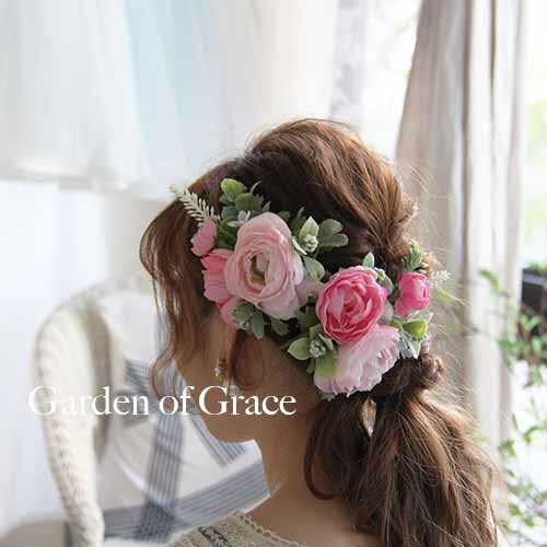 ウエディング ヘッドドレス ヘッドアクセサリー すぐにお届け【造花のヘッドドレス】即納 ヘアコサージュ 演奏会 謝恩会 成人式 パーティー 髪飾り【ガーデンシリーズフレッシュラナン】