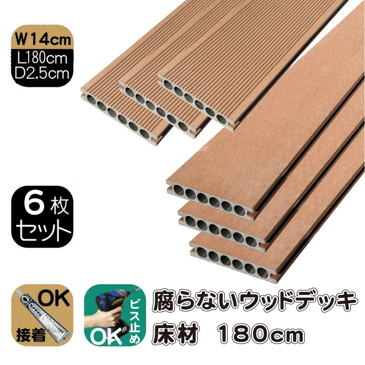 樹脂製板材。屋外利用を目的とした耐候性と加工自由度の高い防腐処理不要な板材です。商品のデザイン、仕様、価格は予告なく変更する場合があります。 1枚売り 2枚売り 4枚売り 6枚売り 2枚売り 10枚売り 関連キーワード 人工木,樹脂,樹脂木,擬木,プラウッド,デッキ,ウッドデッキ,縁台,縁側,休憩所,物干し場,洗濯物干し場,防腐処理,テラス,ステップ,踏み台,ガーデン,テーブル,セット,枕木,土留め,ガーデンファニチャー,ガーデンファニチュアー,ファニチャー,コンクリート,ブロック,固定金具,フェンス,柵,外構,目隠し,ガーデニング,ラティス,格子,壁,勝手口,折りたたみ,折り畳み,目隠しフェンス,門柱,エクステリア,ラティス,ラチス,ルーバーラティス,ホワイト,面格子,アルミ,アルミフレーム,防腐処理,害虫,シロアリ,縁側,ポール,柱,支柱,テーブル,イス,椅子,チェア,DIY,リフォーム,庭,キット,室外機カバー,ガーデンシンク,花台,2坪,0.75坪,ベランダ,プランター,花壇,段差,階段,ルーバー,ウッドデッキ 幅 120,自立 フェンス,パーテーション,パーティション,衝立,流し台 シンク,60,木材,人工木材,アルファベット,オブジェ,プラ 擬木,人工木材 板,エアコン,室外機 カバー,大型エアコン【 樹脂木製 床板材 】 木のぬくもりを感じる人工木デッキ材。 樹脂木製だから、腐食や色あせに強く屋外でも長く美しさをキープ。 取り回しやすいサイズで、DIYや部分補修にもぴったりです。 ＼　こんな方におすすめ　／ 庭やベランダに、ナチュラルなウッドデッキ空間を作りたい方 木の風合いは欲しいけれど、腐食やメンテナンスが気になる方 DIYで手軽にデッキを設置・補修したい方 ─ POINT ─ 樹脂木製で腐食・色あせに強い 木目調デザインで天然木のようなやさしい質感 DIY初心者でも扱いやすい素材 裏表で異なる雰囲気になるリバーシブル仕様 ─ こんなシーンにおすすめ ─ ウッドデッキやベランダの床材として 古くなった床板の交換・補修に ガーデンファニチャーやプランターと組み合わせたナチュラル空間作りに 部分的なDIY施工やリフォームの素材として 商品説明 商品寸法(約mm) 幅140×厚み25×長さ1800 材質 樹脂材 総重量(約kg) 4.6 カラー ライトブラウン ※ チョコレートブラウン 梱包寸法/単品 (約mm) 幅165×厚み50×長さ1820 梱包数 小型/1個口 生産地 中国 備考 ◆モニターの発色具合によって実際の商品と色味が異なる場合がございます。 ◆素材の性質上、開封直後は商品画像より白っぽく見えることがあります。 ◆商品寸法・重量は多少の誤差が発生いたしますが、安全・品質に問題がない限り、仕様とさせていただきます。 ◆使用場所は一般家庭内を推奨いたします。人通りの激しい場所へのご使用はお控えください。 ◆当店の商品はすべて、店頭と同時販売を行っております。 迅速に在庫確認はしておりますが、タイムラグで売り切れとなり、お届けにお時間をいただく場合がございます。 送料 別途送料(配送先地域によって金額が変わります。) 商品のデザイン、仕様、価格は予告なく変更する場合があります。