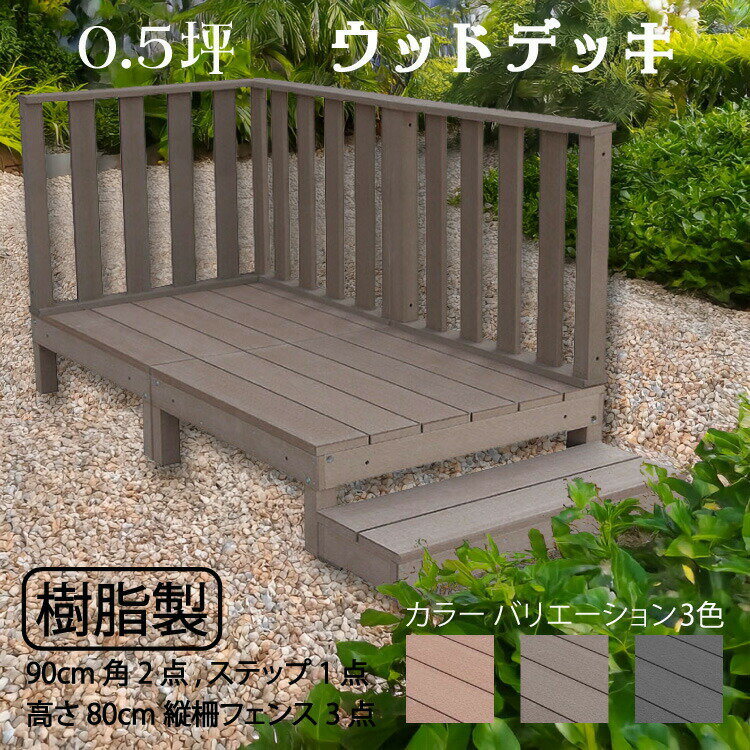 ウッドデッキ 樹脂製 0.5坪 [6点セット] チョコレートブラウン■ 2d3h1sdb H80cmフェンス ステップ セット A90D 3HD|ウッドデッキ 置くだけデッキ 掃き出し窓 アウトドアリビング