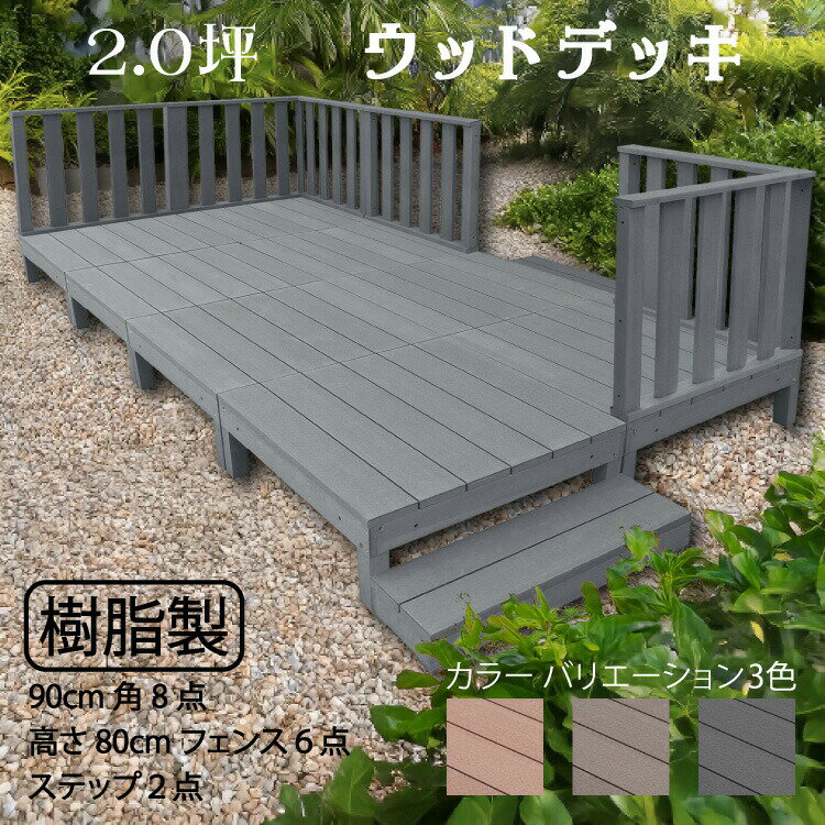 ウッドデッキ 樹脂製 2.0坪 [16点セット] チャコールグレー◯ 8d6h2sbk H80cmフェンス ステップ セット A90N 3HN|ウッドデッキ 置くだけデッキ 掃き出し窓 アウトドアリビング