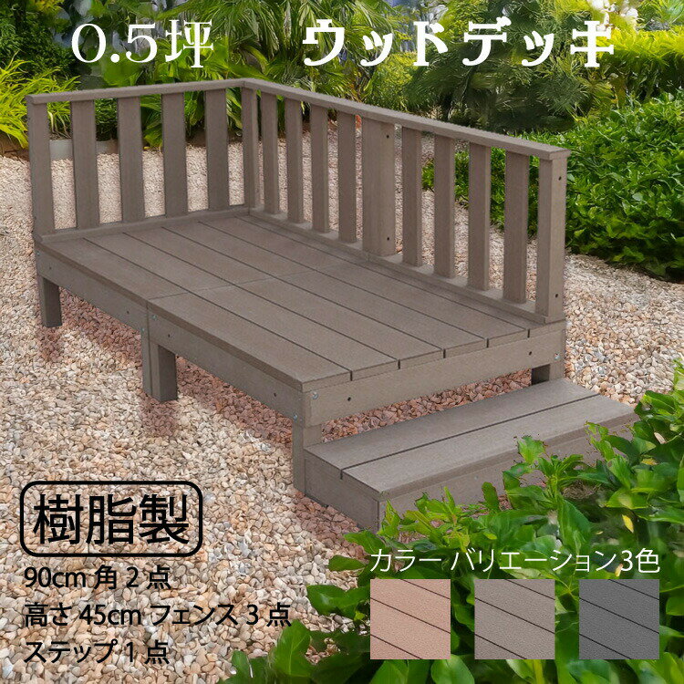 ウッドデッキ 樹脂製 0.5坪 [6点セット] チョコレートブラウン◯ 2d3f1sdb ローフェンス ステップ セット A90N|ガーデンファニチャー ウッドデッキ 人工木 置くだけデッキ 掃き出し窓