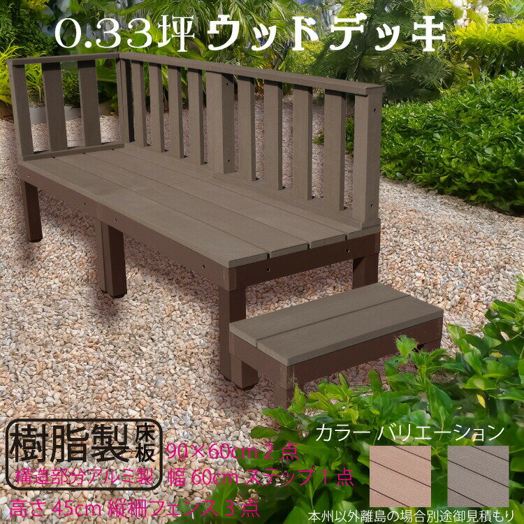 スマートデッキアルミフレーム アルミ製＋樹脂床材 約1.1平米 [6点セット] チョコレートブラウン■ P60-2d3f1s600db 樹脂 ローフェンス 600mmステップ P60D|省スペース イウッド ウッドデッキ 樹脂製