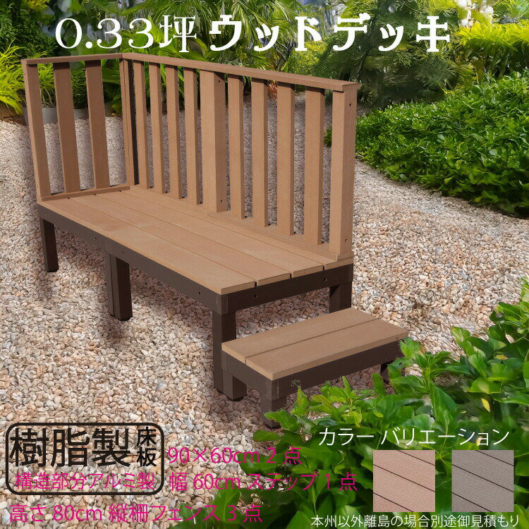 スマートデッキアルミフレーム アルミフレーム＋樹脂床材 約1.1平米 [6点セット] ライトブラウン◯ P60-2d3h1s600Pn ハイフェンス 600mmステップ P60N|省スペース ウッドデッキ 樹脂