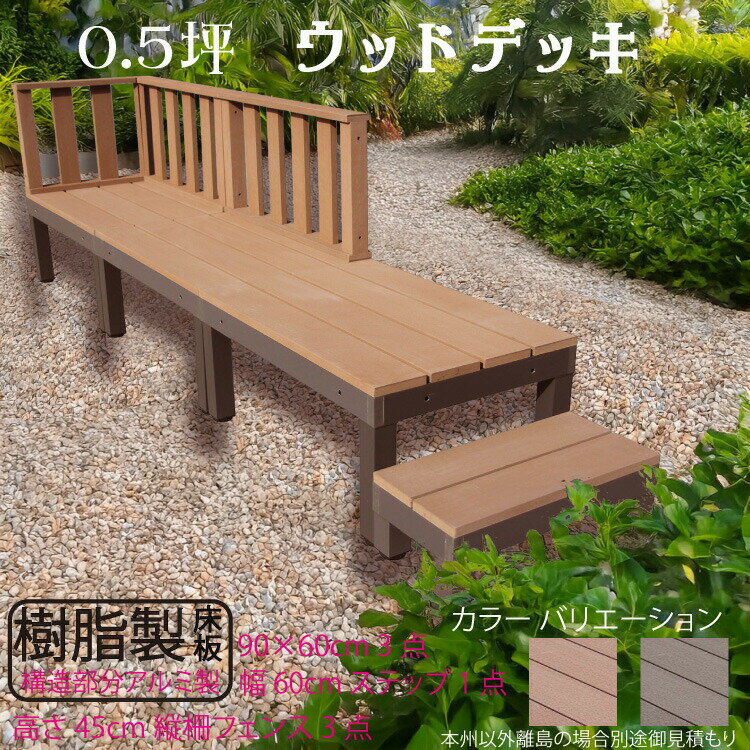 スマートデッキアルミフレーム＋アルミ製 約1.62平米 [7点セット] ライトブラウン◯ P60-3d3f1s60n スマートデッキアルミフレーム ローフェンス 600mmステップ P60N|省スペース 樹脂製