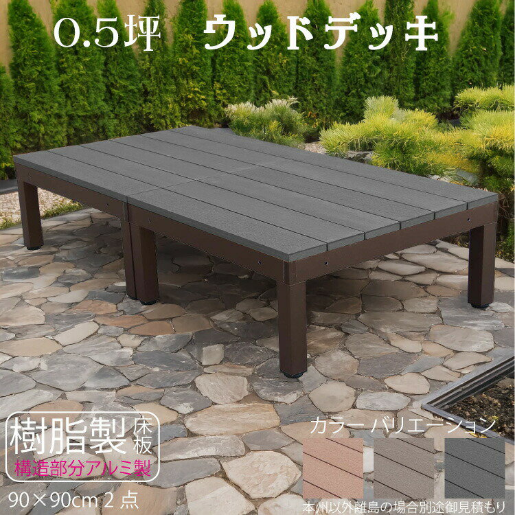 樂天商城 - 【マラソン中ポイント5倍】ウッドデッキアルミフレーム＋樹脂床材 0.5坪 [2点セット] チャコールグレー◆ P-2dbk P90B|ガーデンファニチャー ウッドデッキ 樹脂製　アルミ製 置くだけデッキ 掃き出し窓 アウトドアリビング