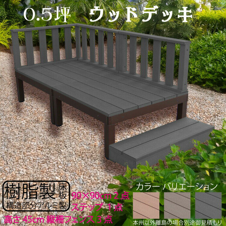 ウッドデッキ アルミフレーム＋樹脂床材 0.5坪 [6点セット] チャコールグレー◯ P-2d3f1sbk デッキ ローフェンス ステップ P90N|ガーデンファニチャー ウッドデッキ 樹脂製 アウトドアリビング
